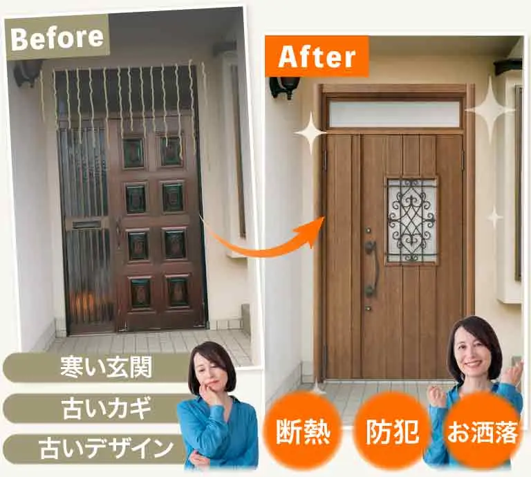 玄関ドア交換(ビフォーアフターイメージ画像)