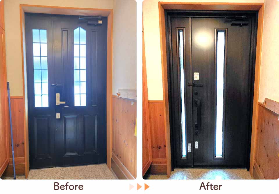 福岡県久留米市Y様玄関ドア交換（室内側）ビフォーアフター
